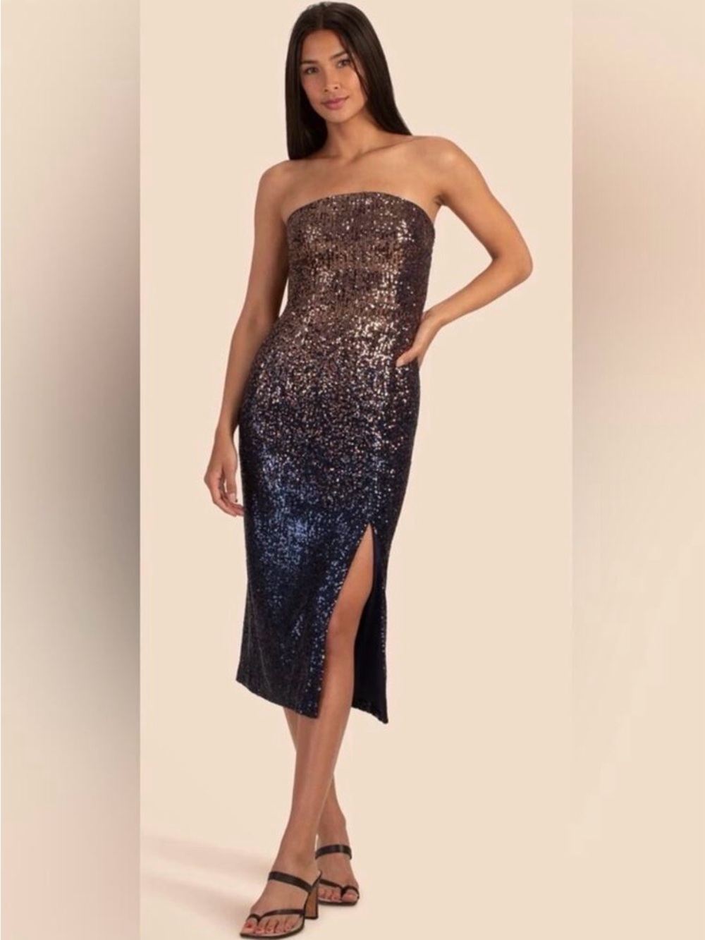 Trina Turk Stella Ombre Sequin Strapless Midi Dress Size 12
